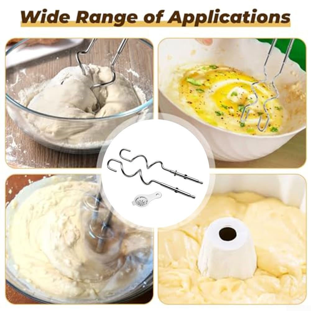 Edelstahl-Mixer- und Mixer-Aufsatz-Set für Kenwood Handmixer, Ersatzteile inklusive Rührpaddel und Knethaken, einfach zu installieren für Küche Backen und Kochen, Silber(E*2)