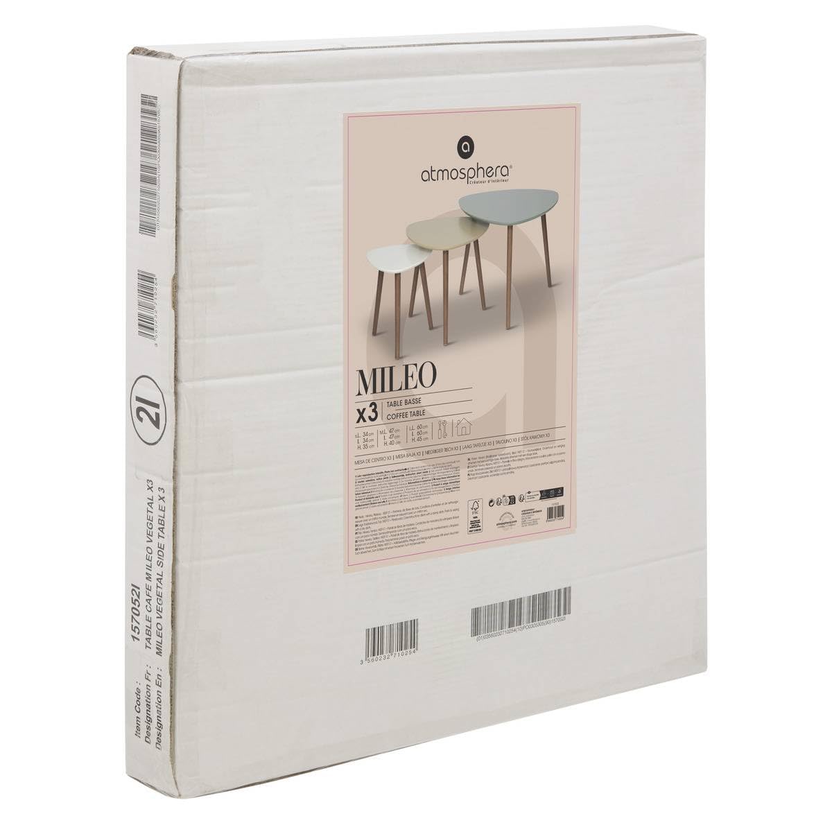 Atmosphera - Juego de 3 mesas Nido Mileo - Multicolor y Madera, 45 cm de Alto - Estilo Retro escandinavo - Mesas auxiliares y de Centro para salón