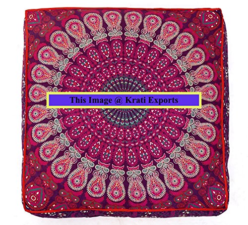 Krati Exports Indian Floor Pillow Cushion Covers in Mandala Design (Dark Purple Pink)