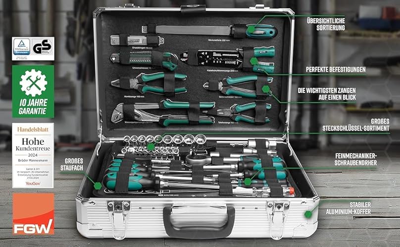 Bild 1 - Brüder Mannesmann Alu-Werkzeugkoffer, bestückt, 108-teilig | M29075