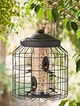 GH® Large Heavy Duty Squirrel Proof Bird Feeder for Wild Seed Feed Mix Outdoor Hanging Strong Galvanised Brown Metal Cage to Deter Squirrels & Large Birds Allows Small Birds to Feed Safely