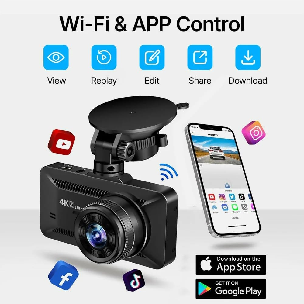 Oryzom Dashcam 4K Pro – Enregistrement Ultra HD avec caméras Avant/arrière, Vision Nocturne et Surveillance 24h/24(Câble abaisseur 1080P+ACC)