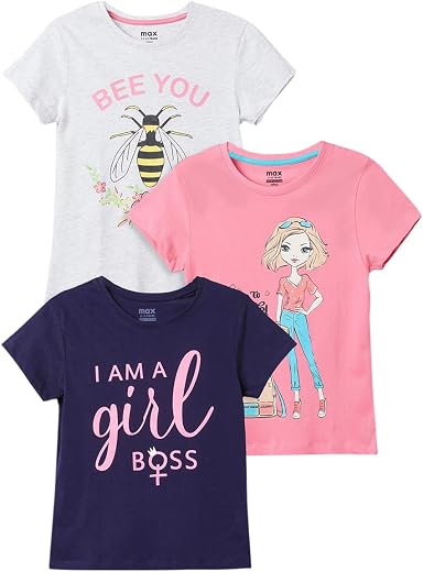Max Girls Cotton Regular Printed T-Shirt - Pack of 3