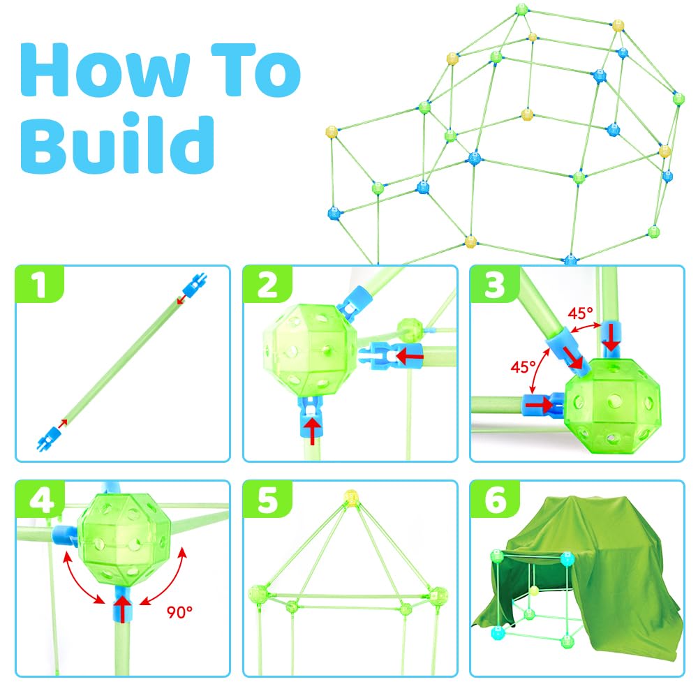 Fort Building Kit For Kids,Glow in the Dark 130 Pcs Upgraded Den Building Kit,Creative Fort Toys For 5 6 7 8 9 10 Year Old Boys & Girls,STEM Building DIY Kit Play Tent House Indoor Outdoor - Image 3