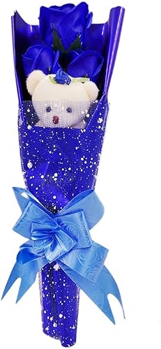 Miniatura 7 de Abbie Home Ramo de flores 3 rosas perfumadas de jabón con bonito oso de peluche para él, día de San Valentín, aniversario, boda, día de la madre,