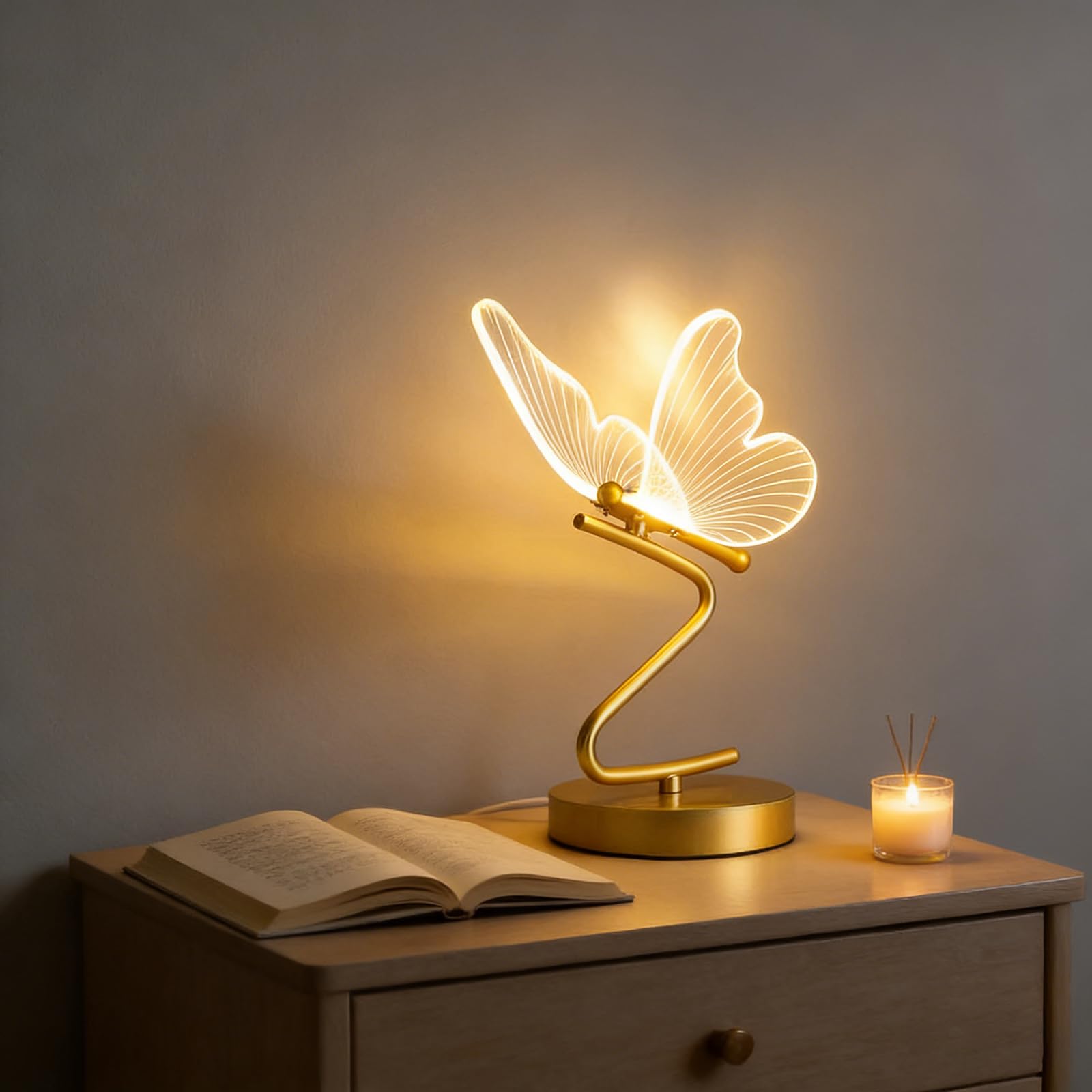 Lampa stołowa LED 6W Motyl Kreatywna lampka nocna 3000K Ciepłe światło Nowoczesne oświetlenie stołu LED Akrylowe dekoracyjne światło nocne Lampa do pokoju dziecięcego Czytanie Biurko