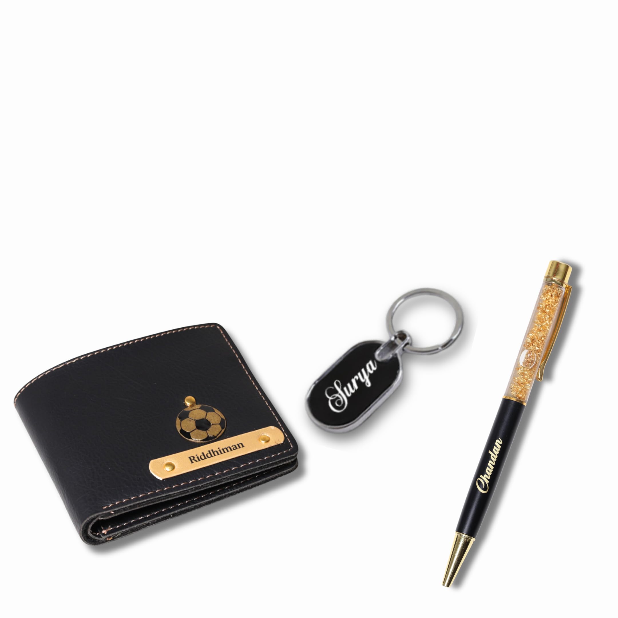 Thebaegift Customised Gift Set for Men - Leather Wallet, Keychain and Pen | Personalized Gift for Him Birthday Anniversary Wedding (Hamper 2)-image-23