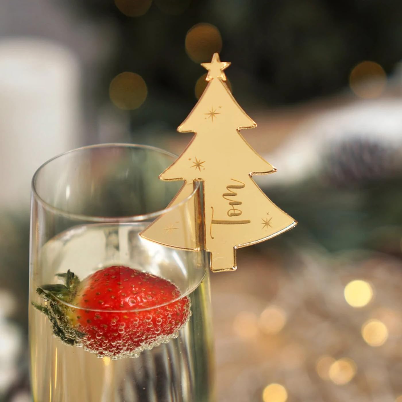 Lot de 100 étiquettes de Noël pour verres à vin - Décorations de table pour cocktail - Cartes de table personnalisées (argent miroir, 100 pièces)