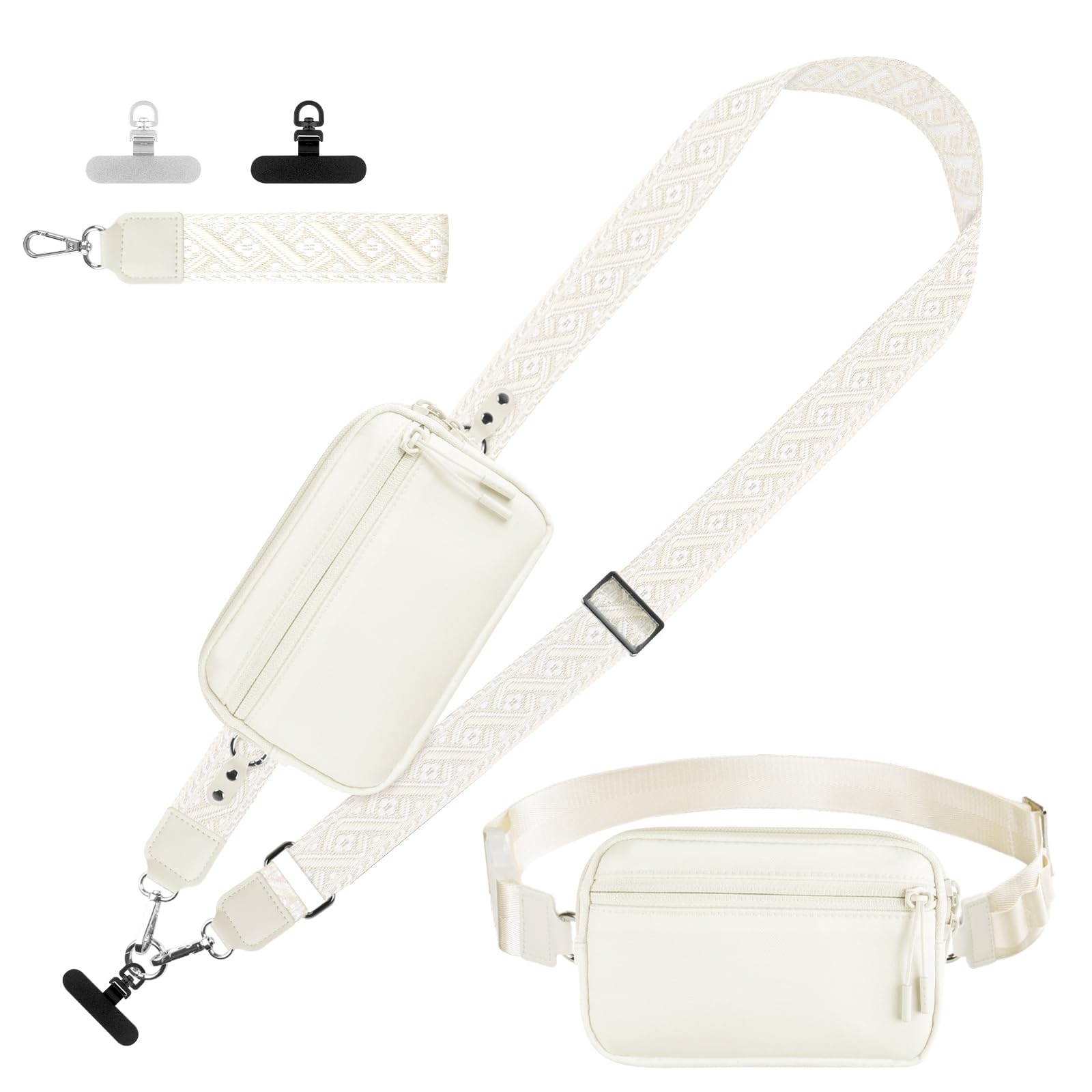 YFWE Phone Strap Crossbody, Clip and Go Strap for Phone with Wallet Crossbody, Adjustable Phone Lanyard Belt Strap with Detachable RFID Wristlet Wallet (XL-Cream)