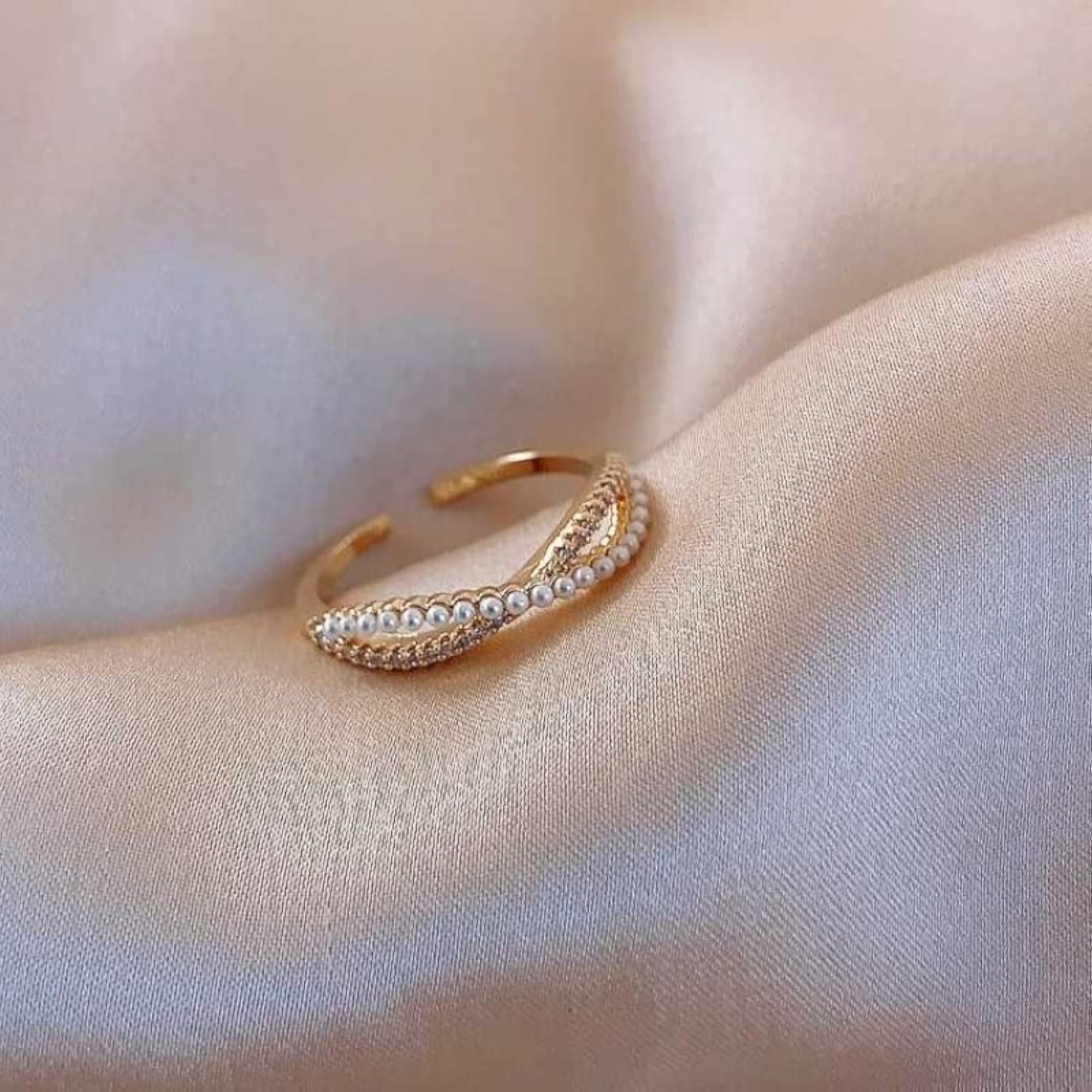 Crisscross Infinity Open Ring With Pearl And Zirconia