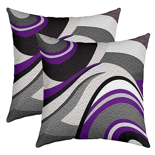 Purple Grey Black Stripes Reversible Throw Pillow Covers 16 x 16-Inch Kids Geometric Pillow Covers Home Decor Set for Teens Geometry Abstract Art Square Cushion Covers Set of 2 Modern Stripe