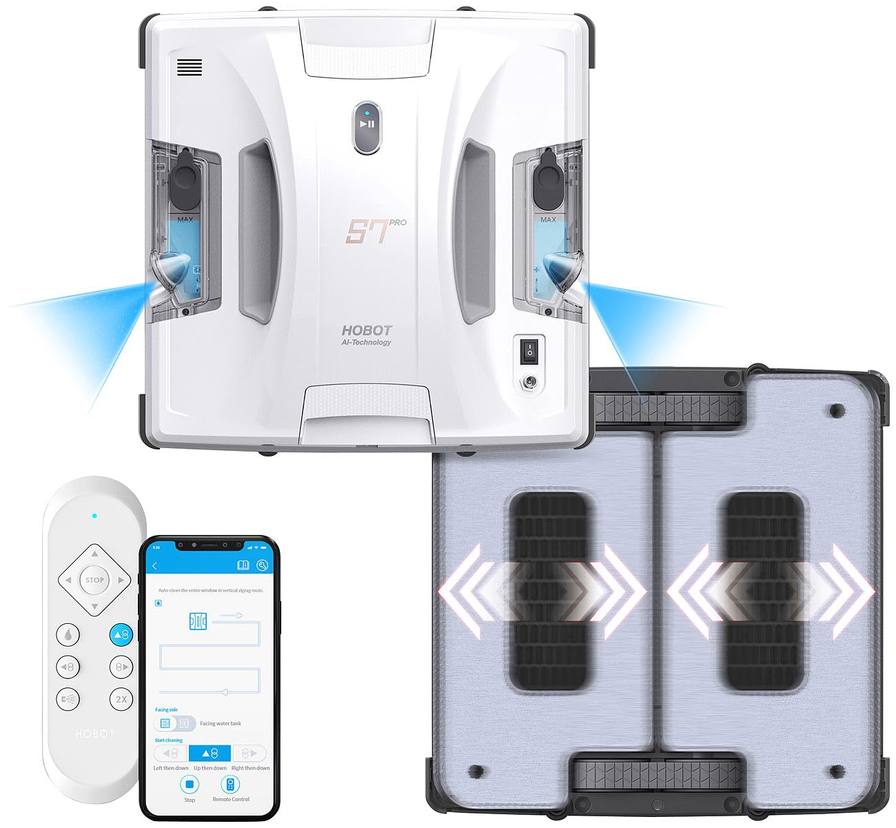 Fensterputzroboter: HOBOT S7 Pro Profi-Fensterputz-Roboter, Dual-Sprüher und -Wischer, App (Fensterputzroboter für Bürogebäude, Elektrische Fensterputzer, Spray)
