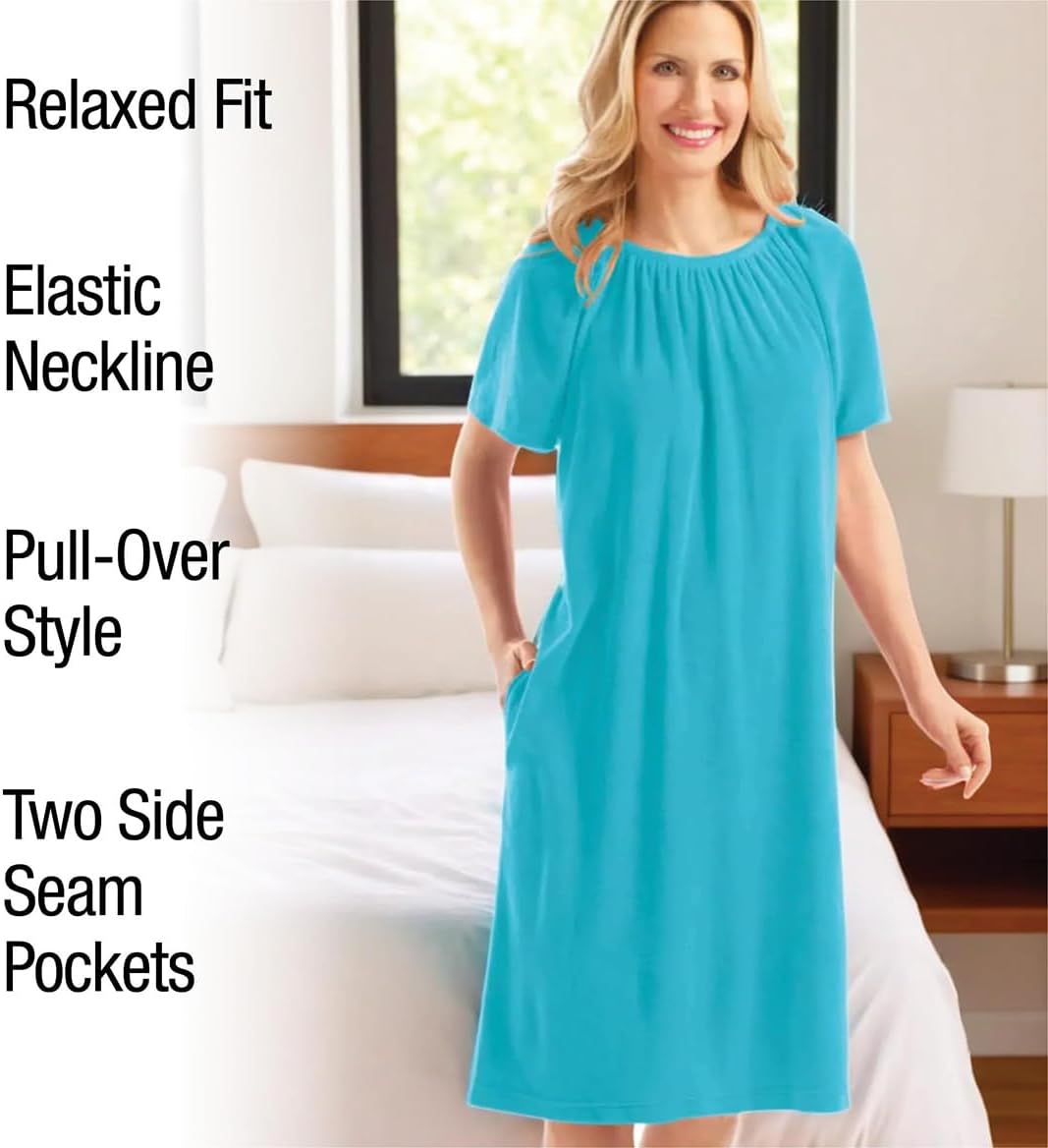 Collections Etc Women's Solid Color Terry Cotton Summer Dress with Side Pockets