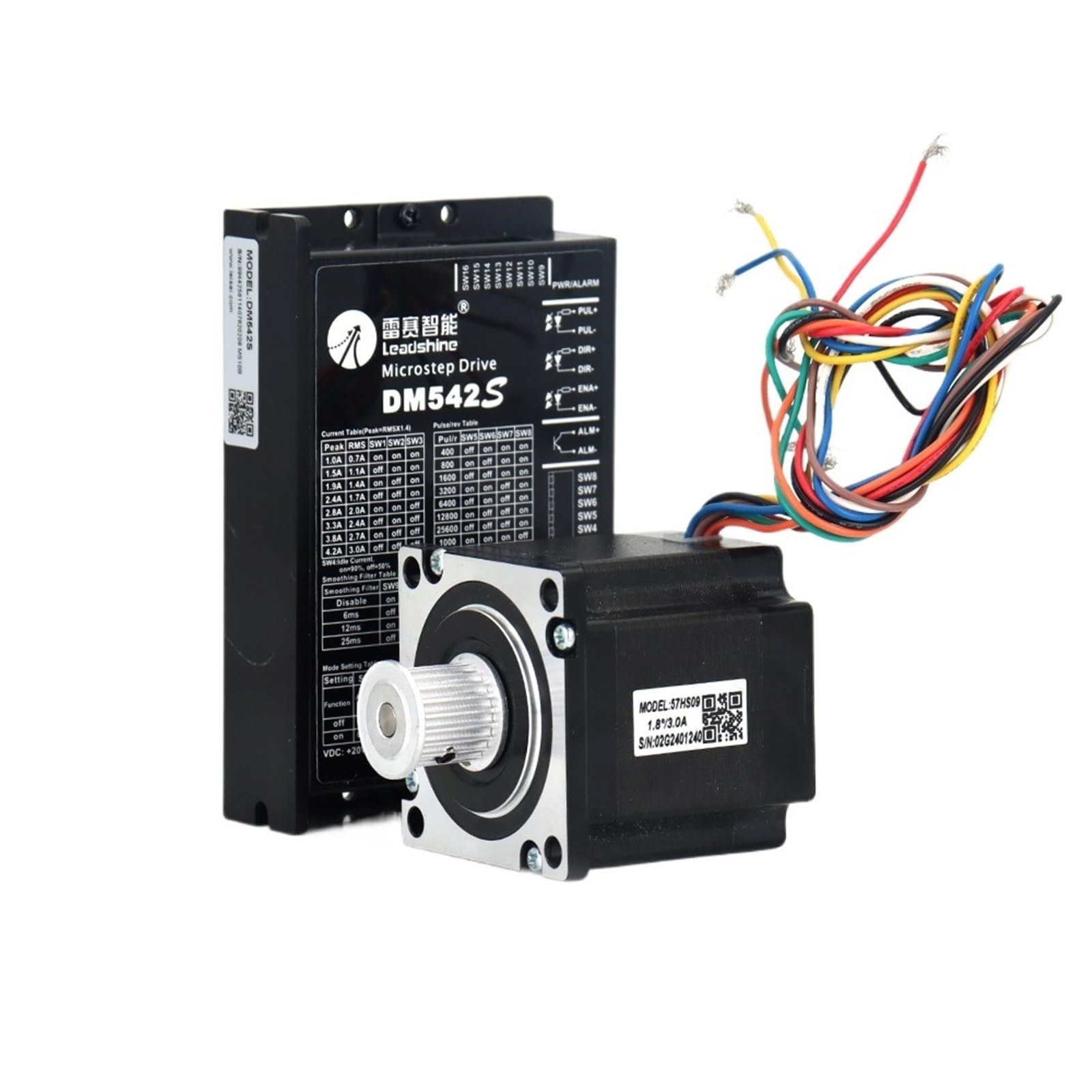 EKFBQBGW NEMA23 57 Series 2 Phase Stepper electronic starter 2.A 0.9N.M and Stepper Driver DM542S 4.2A 20-50VDC with 20T Wheel