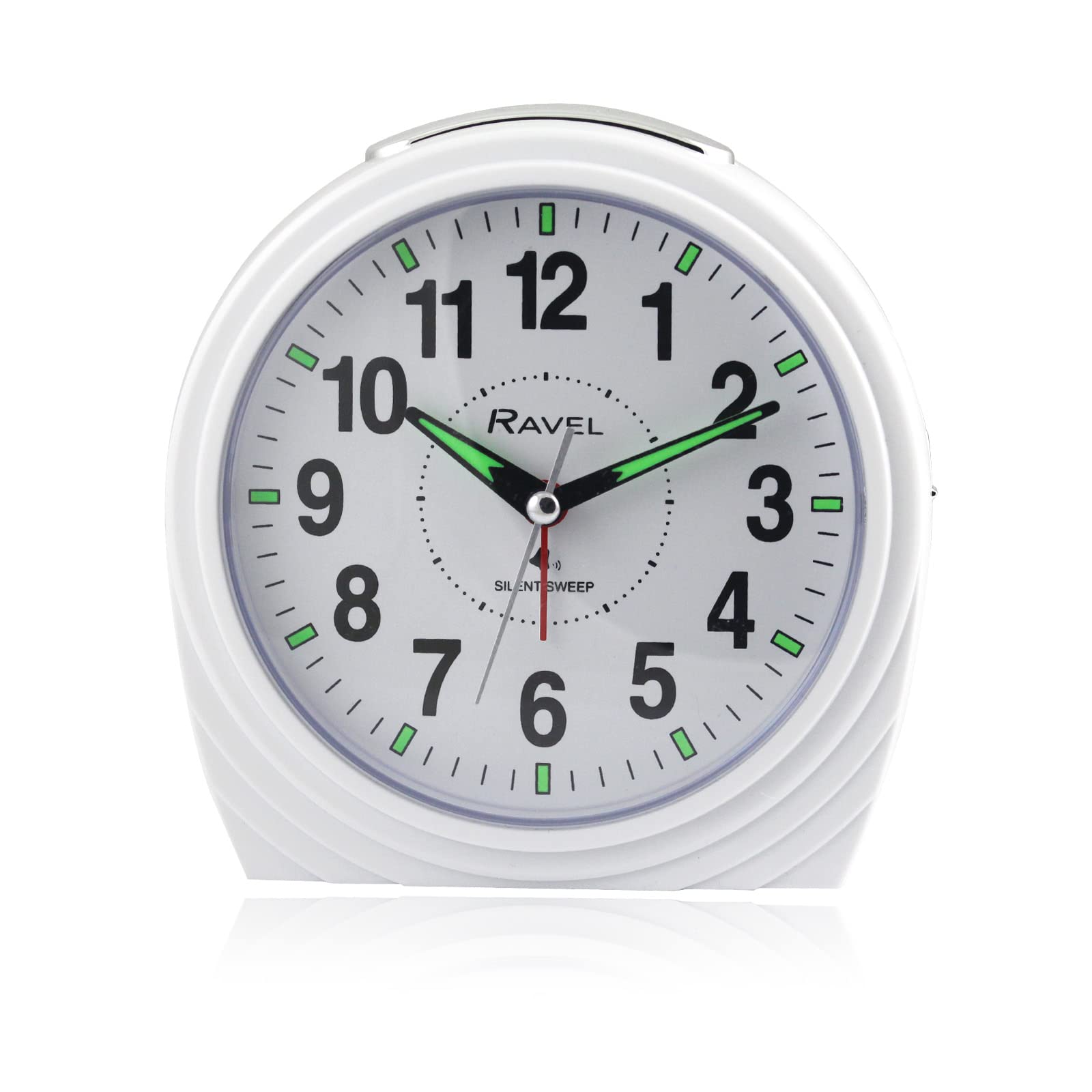 Ravel White - Large Art Deco Bedside/Mantel Quartz Alarm Clock With Silent Sweep Second Hand, Snooze And Light - Rc035.4 - Gloss