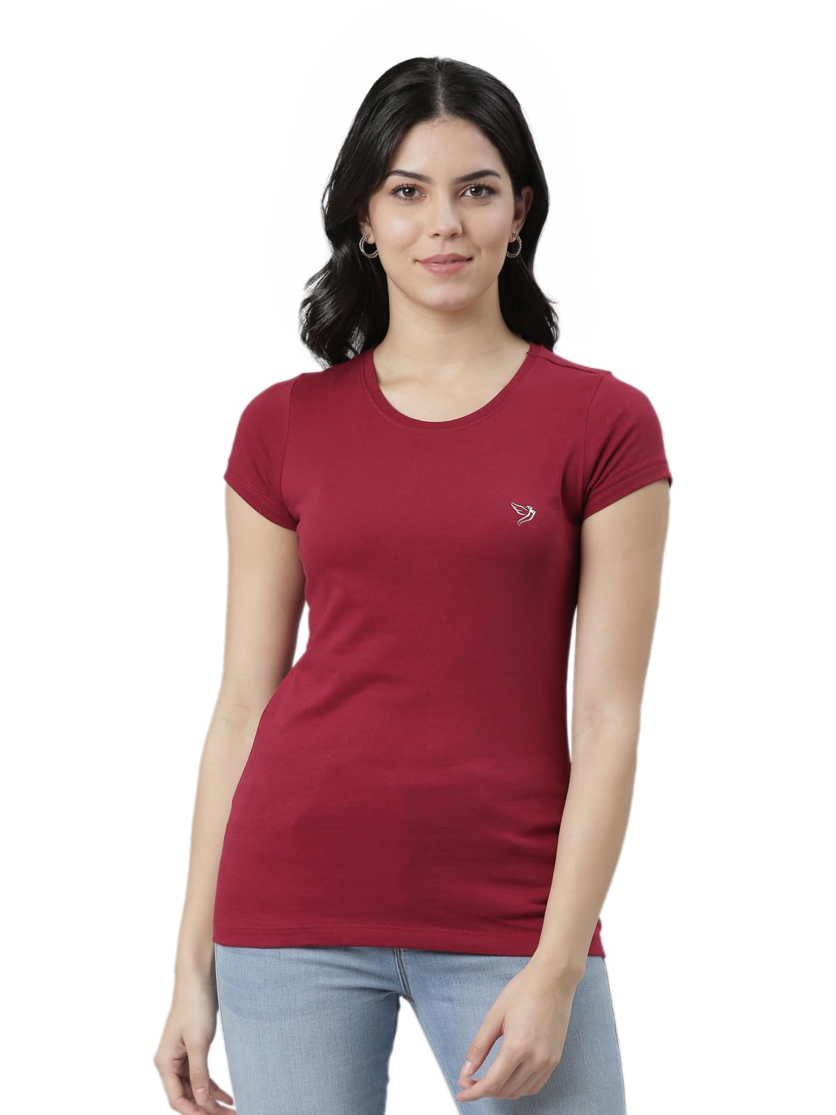 TWIN BIRDS 100% Cotton Fair Trade Slim Fit Body Hugging Jersey/T-Shirts/Gym T-Shirts/Sports T-Shirts/Tees for Women