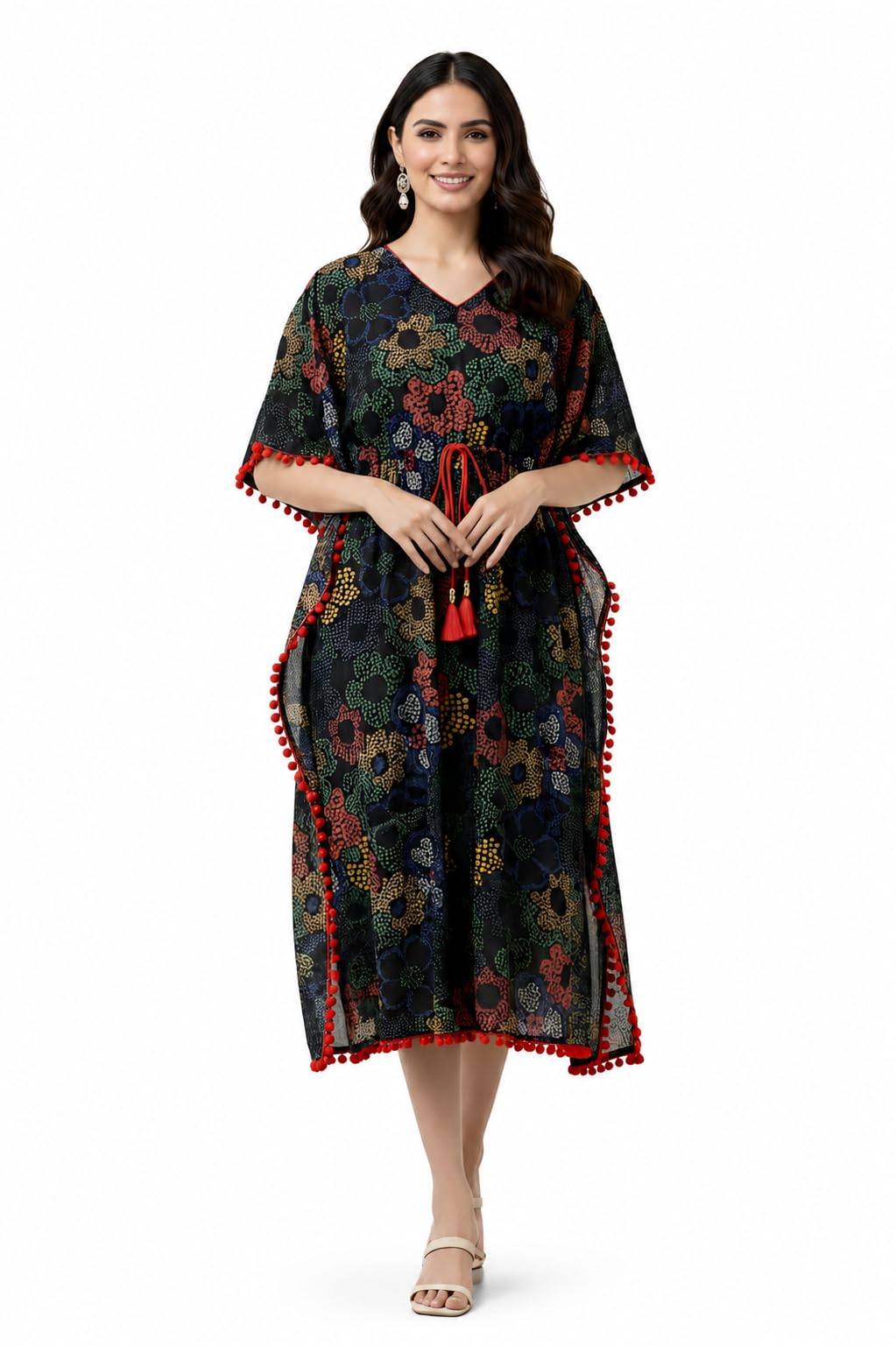 Yash Gallery Women's Cotton Midi Floral Printed Kaftan