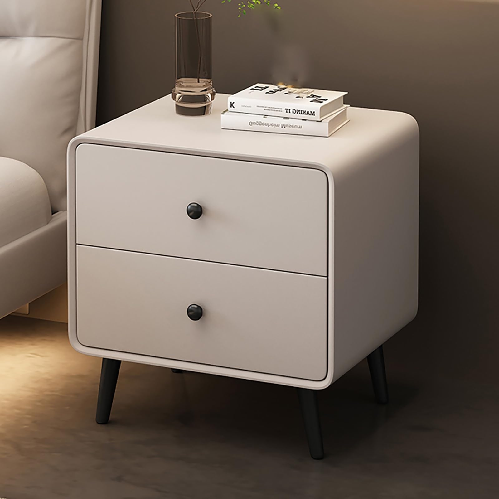 SXZenSpace Stylish Nightstand with 2 Drawers, Space-Saving Bedside Table for Bedroom & Living Room, Solid Wood Legs, Modern Design (Color A, 45cm)