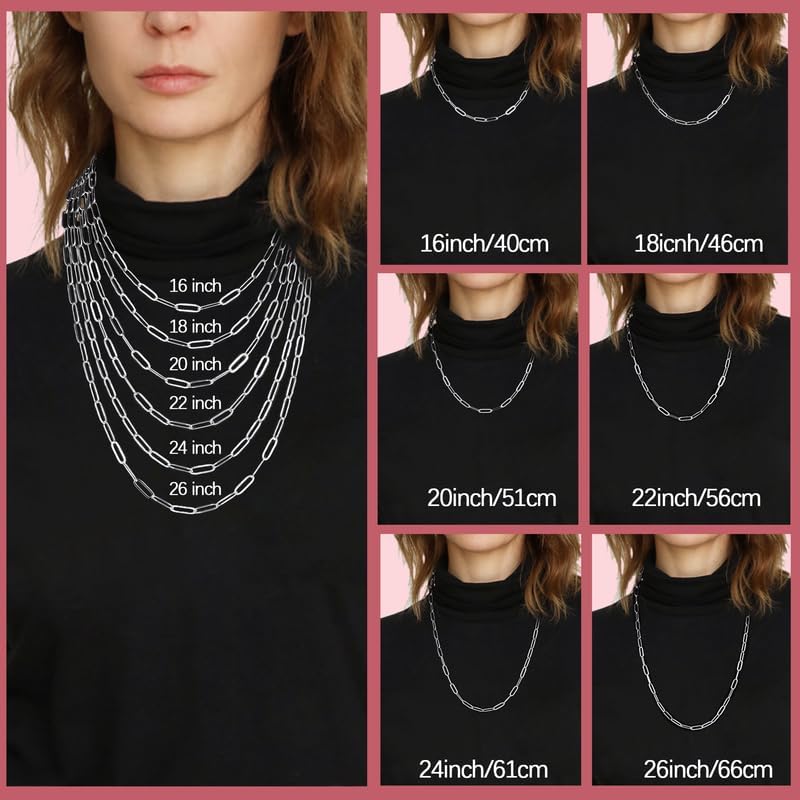 3mm 4mm 5mm 14K Plated Gold and 925 Sterling Silver Paperclip Chain Necklace for Women, Women's Paperclip Chain Necklace, World's Top Craftsmanship Necklace for Women 16 18 20 22 24 26 Inches - Image 5