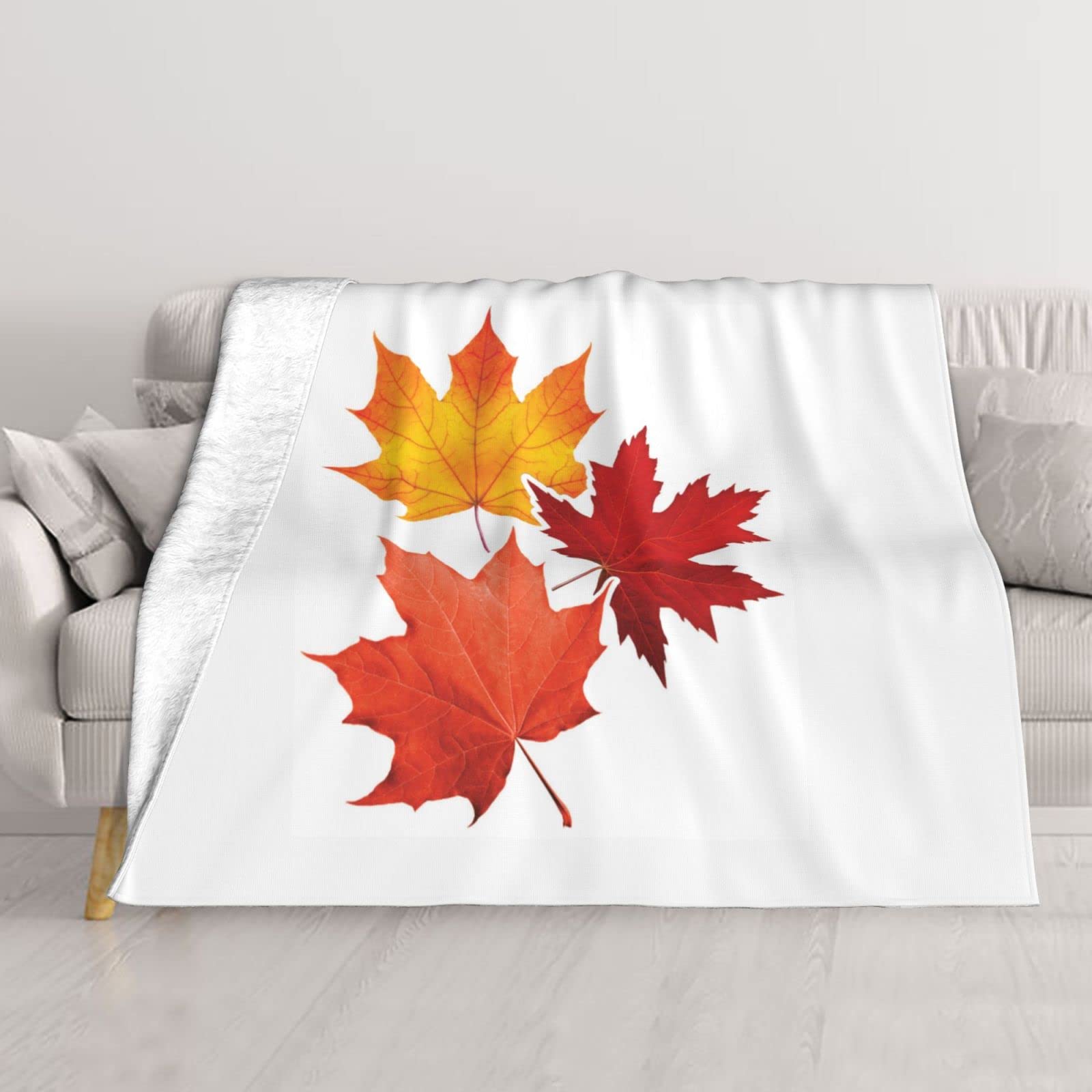 Couverture double couche feuille d'automne isolante et plaid de lit doux multifonction