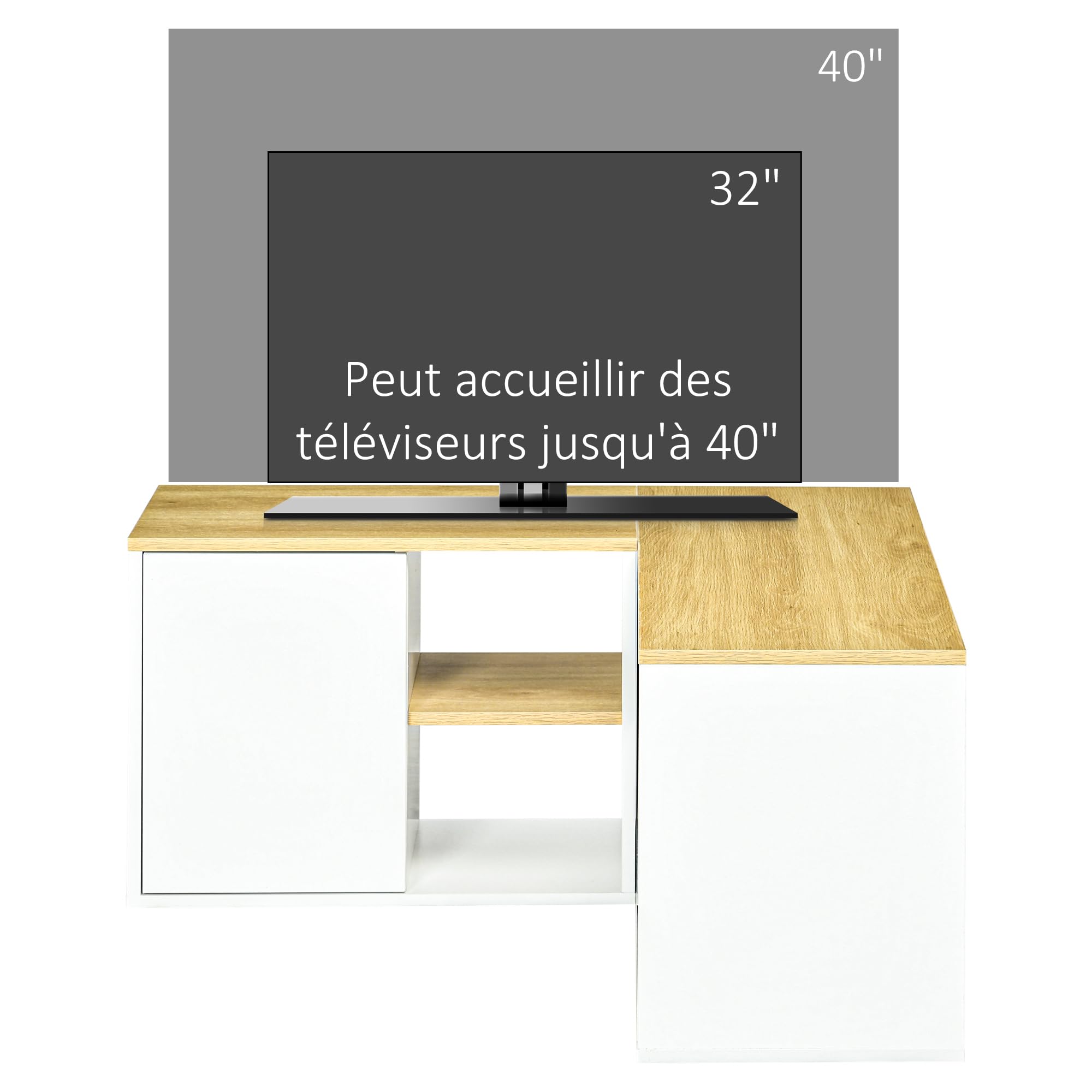 HOMCOM Narożna szafka pod telewizor z miejscem do 40 cali, biały dąb | Ławka telewizyjna, długość 90 cm, nowoczesny design, do salonu sypialni