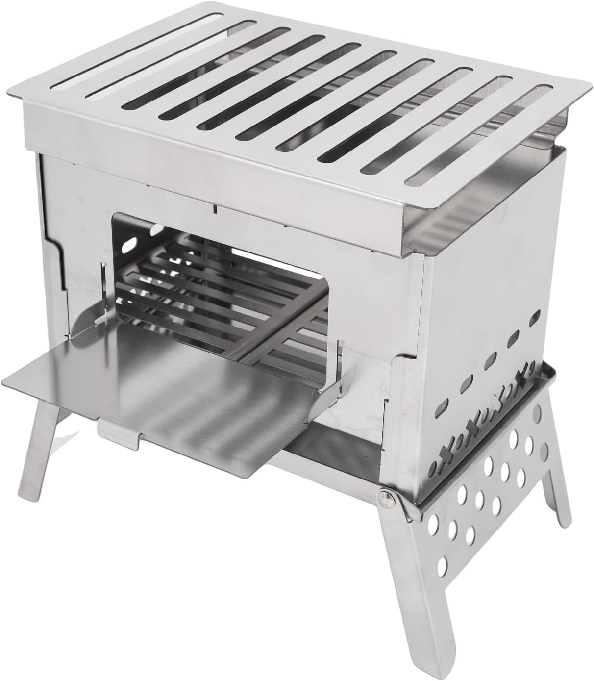 Camping Stove, Portable Foldable Stainless Steel Wood Burning Stove, Lightweight and Versatile for Backpacking and Outdoor Cooking (21 * 13 * 19cm)