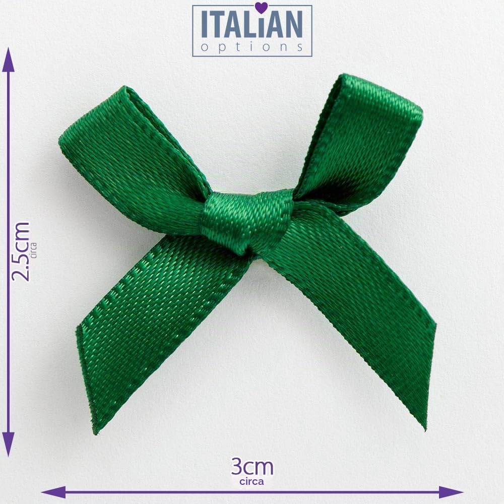 Italian Options Satin Craft - Fiocchi da 100 pezzi, larghezza fiocco, 3 cm, colore: Verde bottiglia