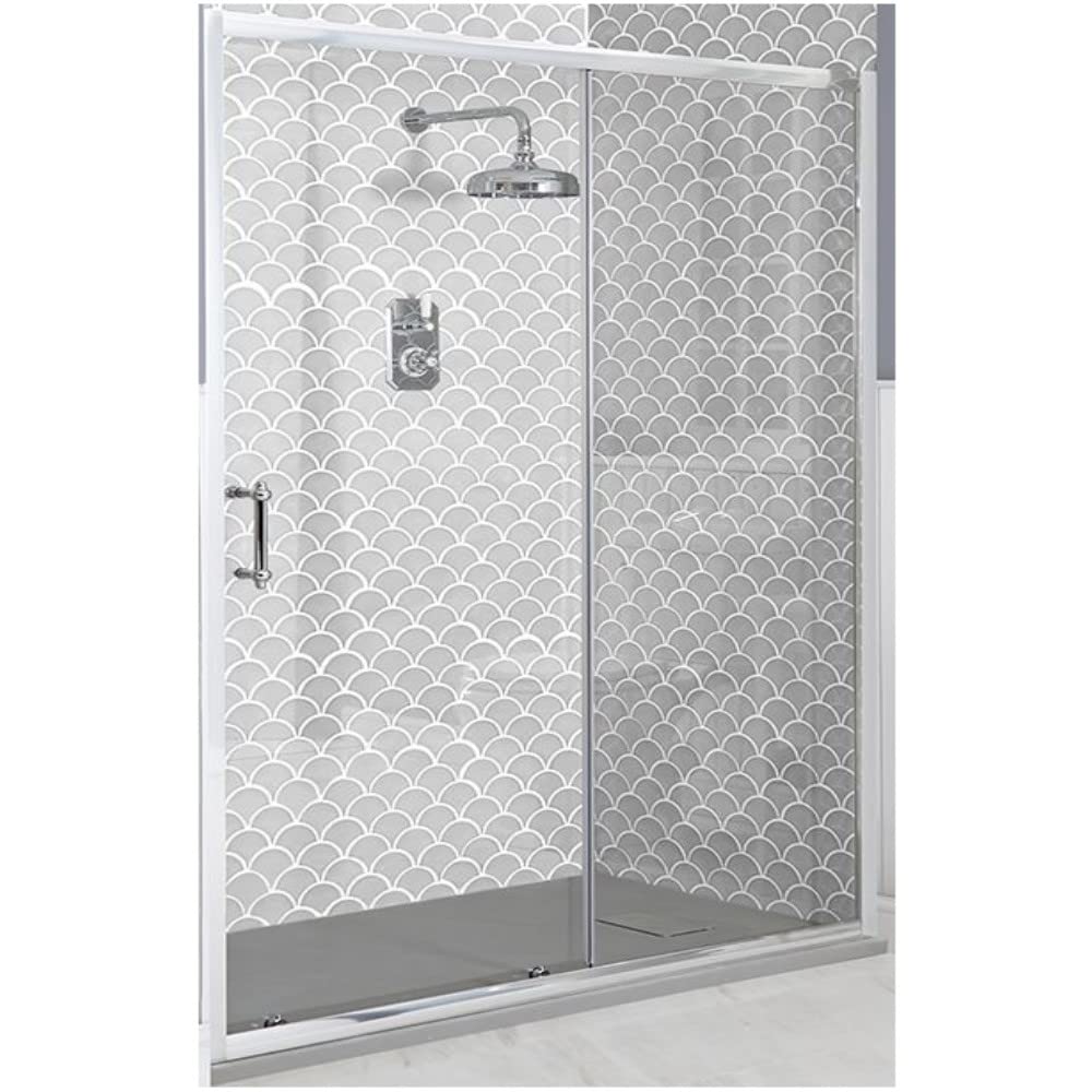 Milano Langley Chrome Recessed Sliding Door Shower Enclosure Light Grey Tray - 1700mm x 900mm