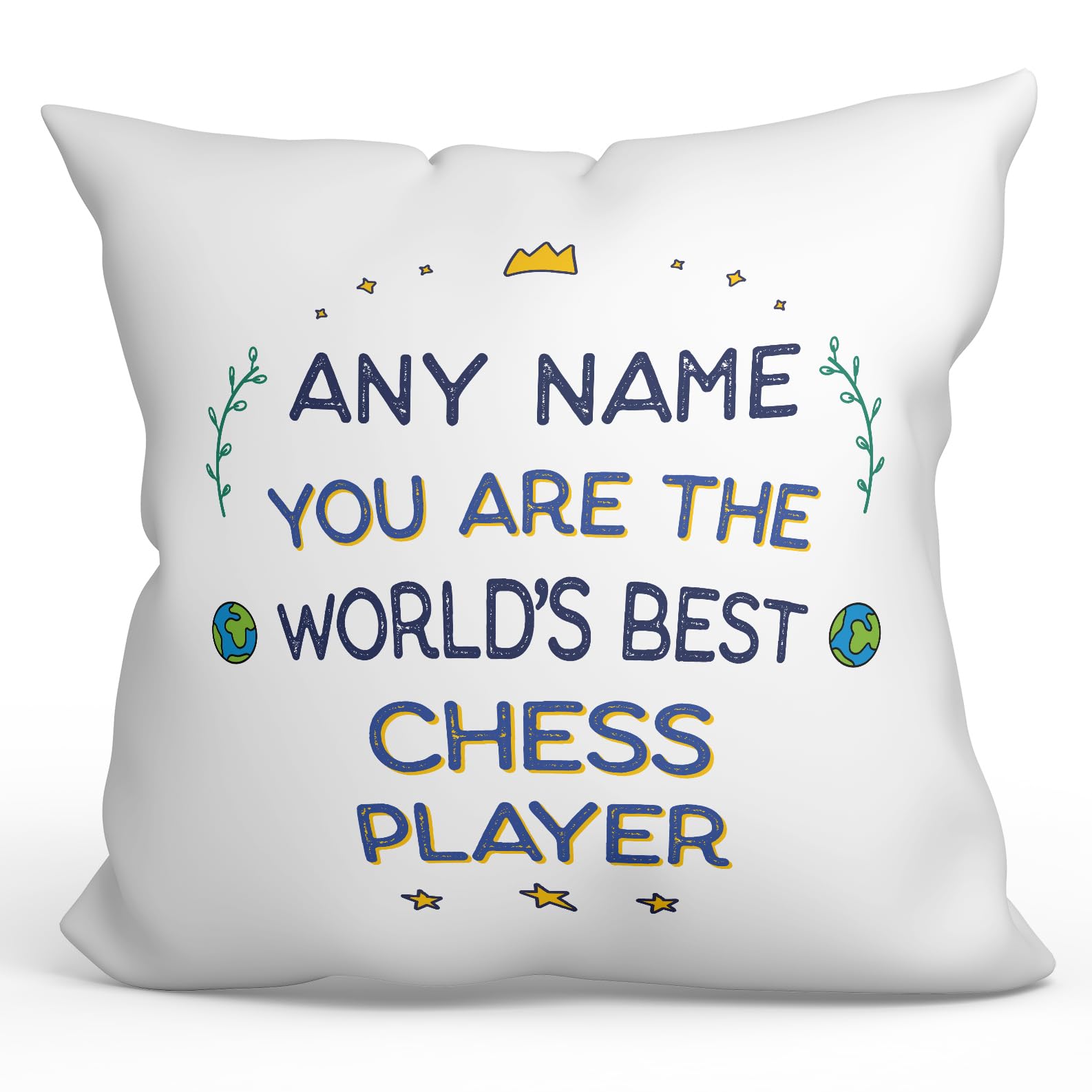 MUGFFINS Personalised Cushion for CHESS PLAYER Padding included - in English - World's Best - Funny custom gift - Pillow: cover and filling 15.7x15.7 inches โ image 1