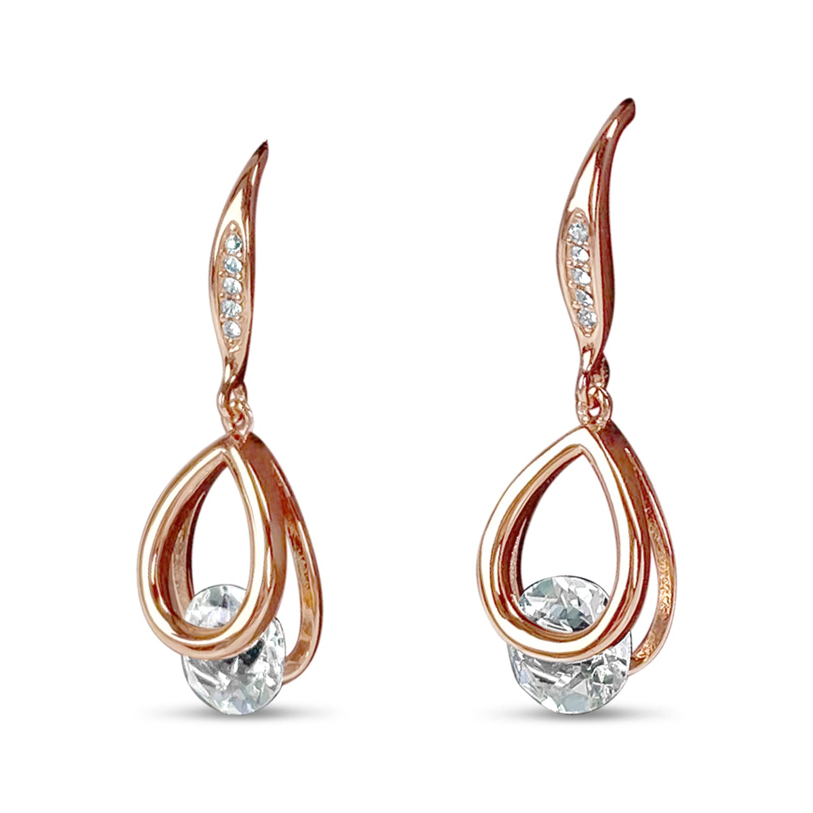 Silber Ohrring Brilliant Drop vergoldet Roségold, 925 Sterling Silber, Ohrhänger mit Zirkonia im Brillantschliff