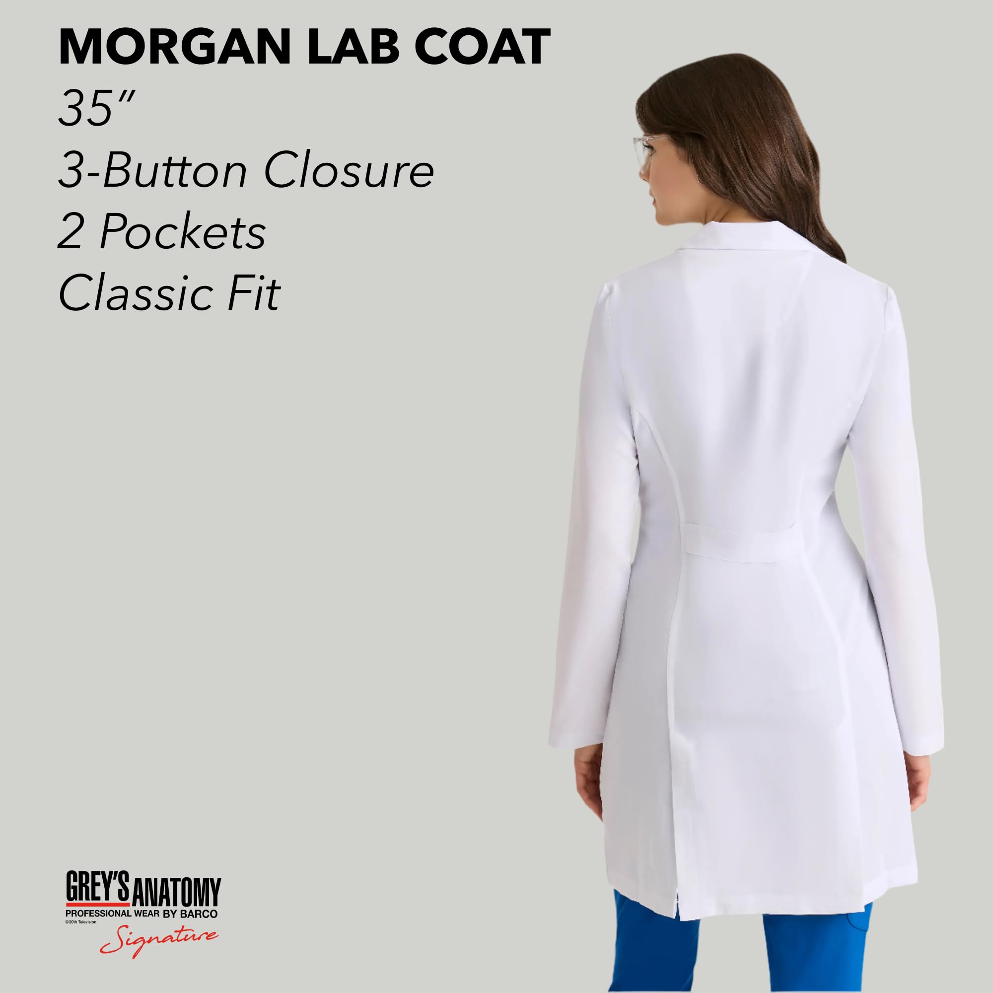 BARCO Grey's Anatomy Scrubs Signature - Morgan Lab płaszcz dla kobiet, profesjonalny płaszcz laboratoryjny z długim rękawem 89 cm