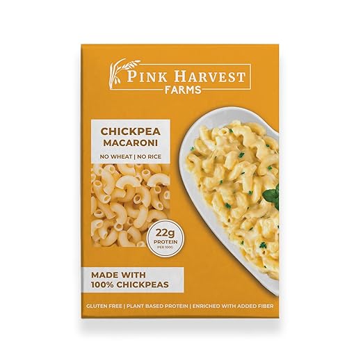Pink Harvest Farms Chickpea Pasta | No Rice - No Maida | Vegan | Gluten Free | High Protein | (Chickpea Macaroni Pasta, 200 g (Pack of 1))