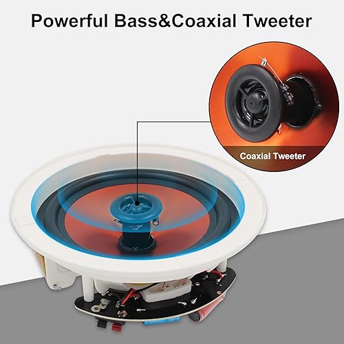 Miniatura 3 de Herdio Altavoces de techo Bluetooth de 6.5 pulgadas, 300 vatios de montaje empotrado de 2 vías, altavoces universales para el hogar, 1 par