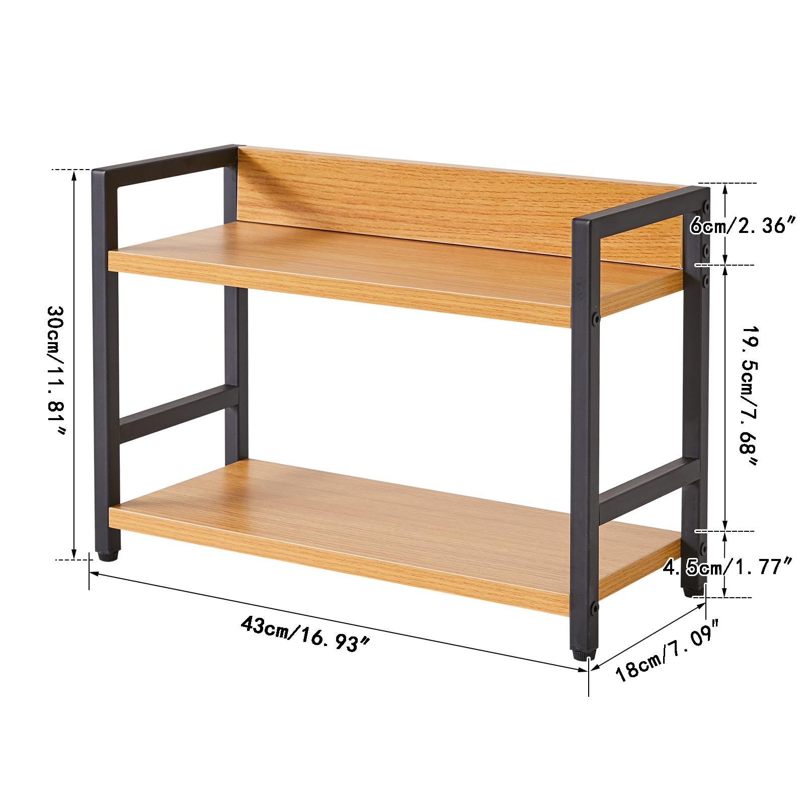 IBUYKE Étagère à épices,Rangement Cuisine à 2 niveaux,Natürlich TLJ002N | Rangement Epices cuisine Organisateur de bureau Pieds Réglables pour Salle à manger Bureau