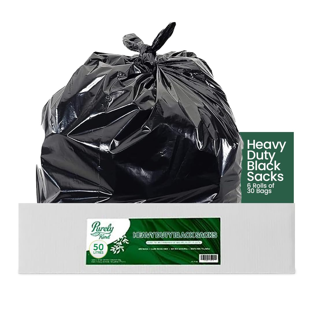 Blake and White Purely Kind - Bolsas negras resistentes, 50 L, caja de 180 unidades, 6 rollos de 30 unidades