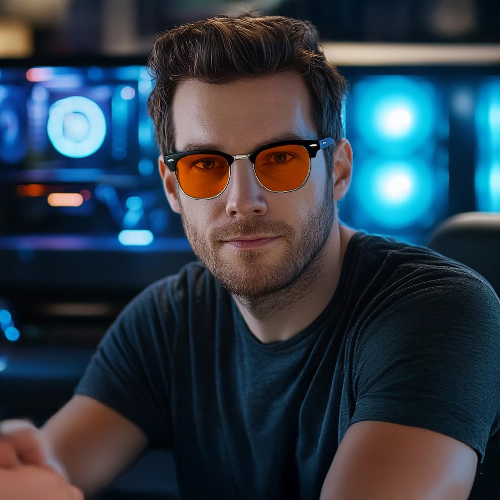 Image of FEISEDY Orange Blue Light Blocking Glasses for Woman Men Amber Lenses Computer Gaming Glasses for Better Sleep