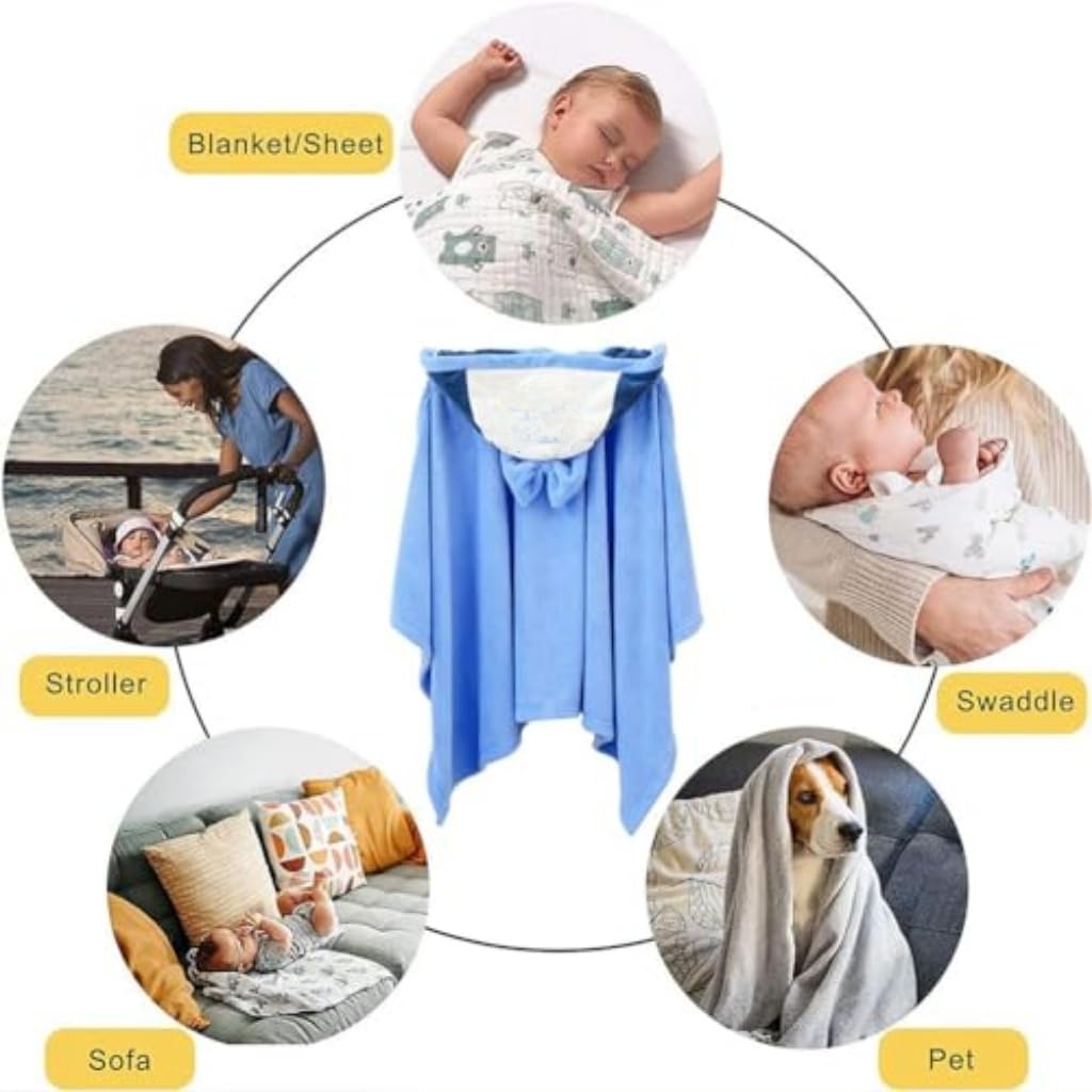 Albornoz Capucha para Bebe,150x90cm Toalla Albornoz Bebé Suave,con Bonito Diseño de Pato Azul,Capa de Baño Suave y Absorbente para 5-12 años Niños,Blue