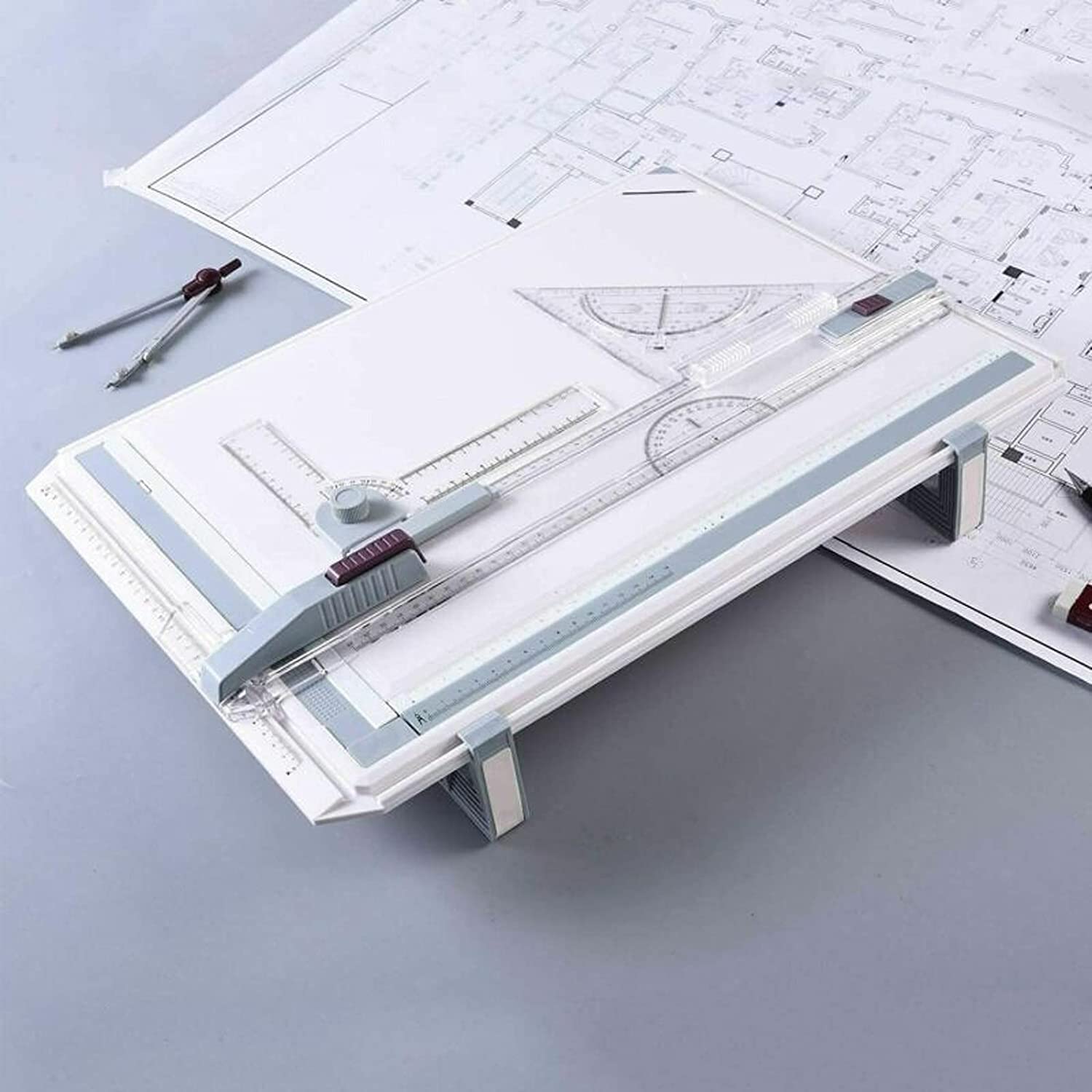 Queiting Zeichenplatte A3 Zeichenbrett Professioneller Zeichentisch mit Schiebelineal Zeichendreieck und Maßstab T-Quadrat für Ingenieure Designer Studenten zum Exaktes Arbeiten und Studium