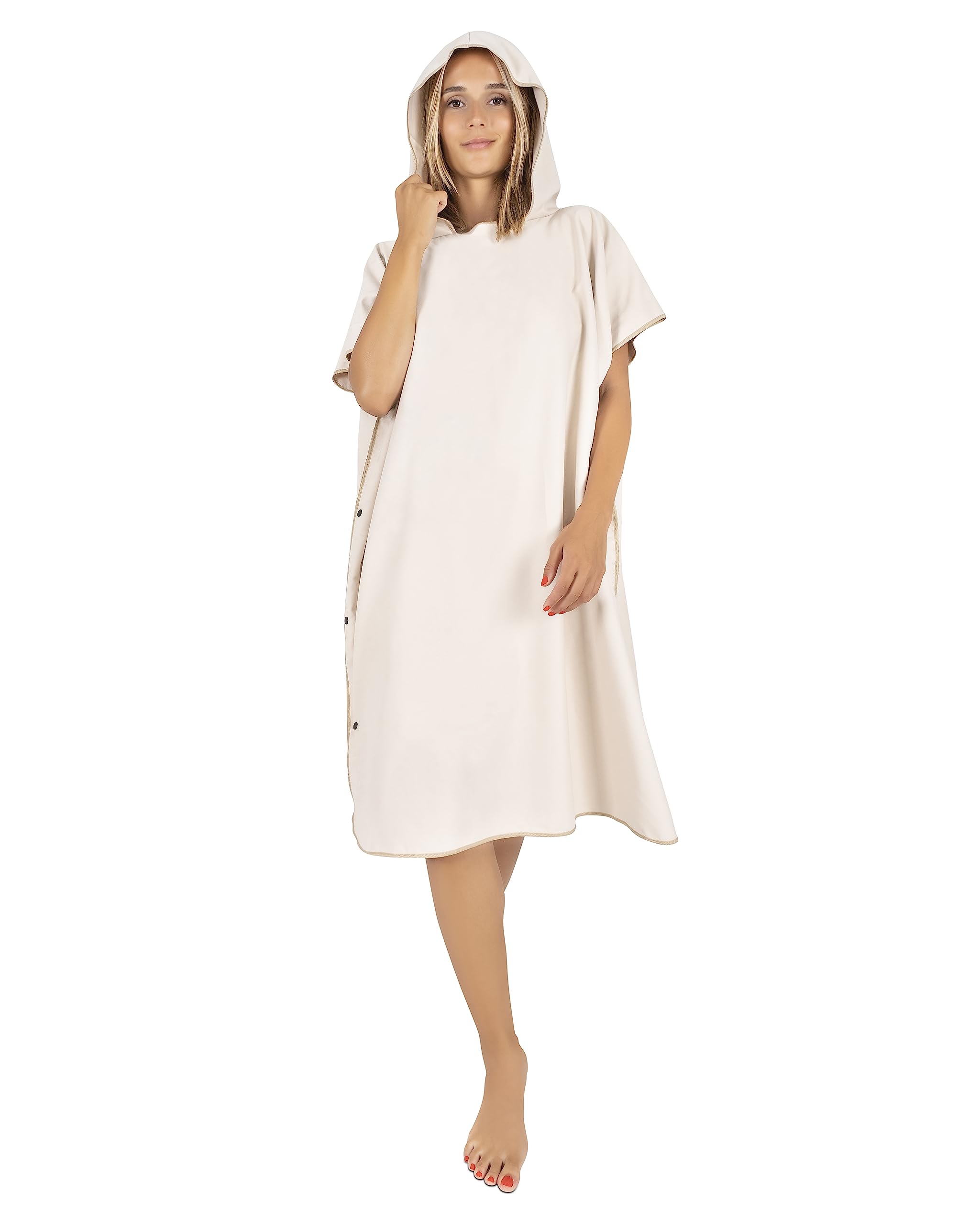 Gräfenstayn Premium Swim Poncho con bottoni a pressione - Öekotex 100 - Accappatoio per uomo e donna - Surf Poncho Beach Poncho Towel -Adult - Microfibra Swimwear (S-M beige)