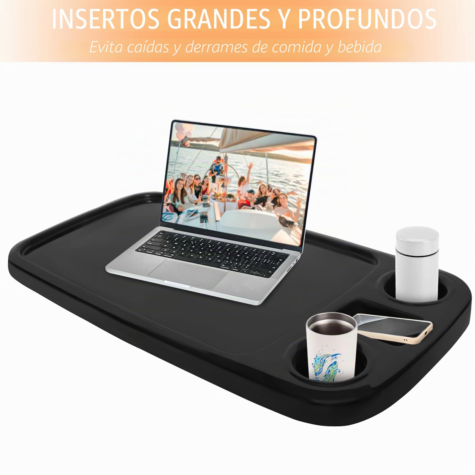 Mesa de barco extraíble, 86,4 x 45,7 cm, pontón para barco, gran parte superior con portavasos integrados, soporte para teléfono de ABS, impermeable y antienvejecimiento (negro)