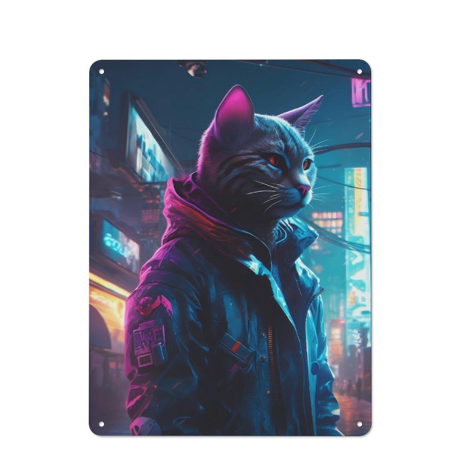 Junmoney Cat Futuristic Vintage Metal Plaque 40X30cm Featuring For Garage Wall, For People Furnishing A Garage