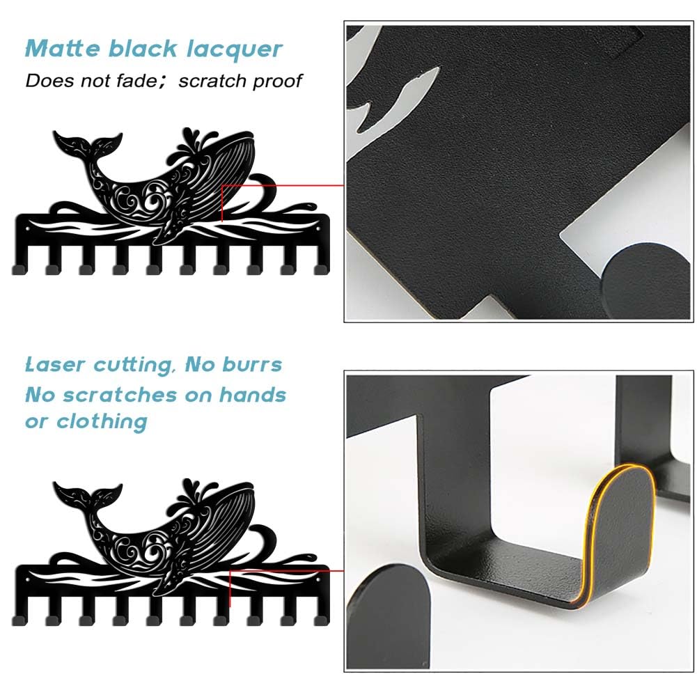 SUPERDANT Patterned Whale Metal Key Holder Whale Decorative 10 Hooks Key Rack Organizer Wall Mounted Rack Hooks Kitchen Wall Decor Personalized Key Hanger Dog Leash Hanger for Wall Front Door - Image 4