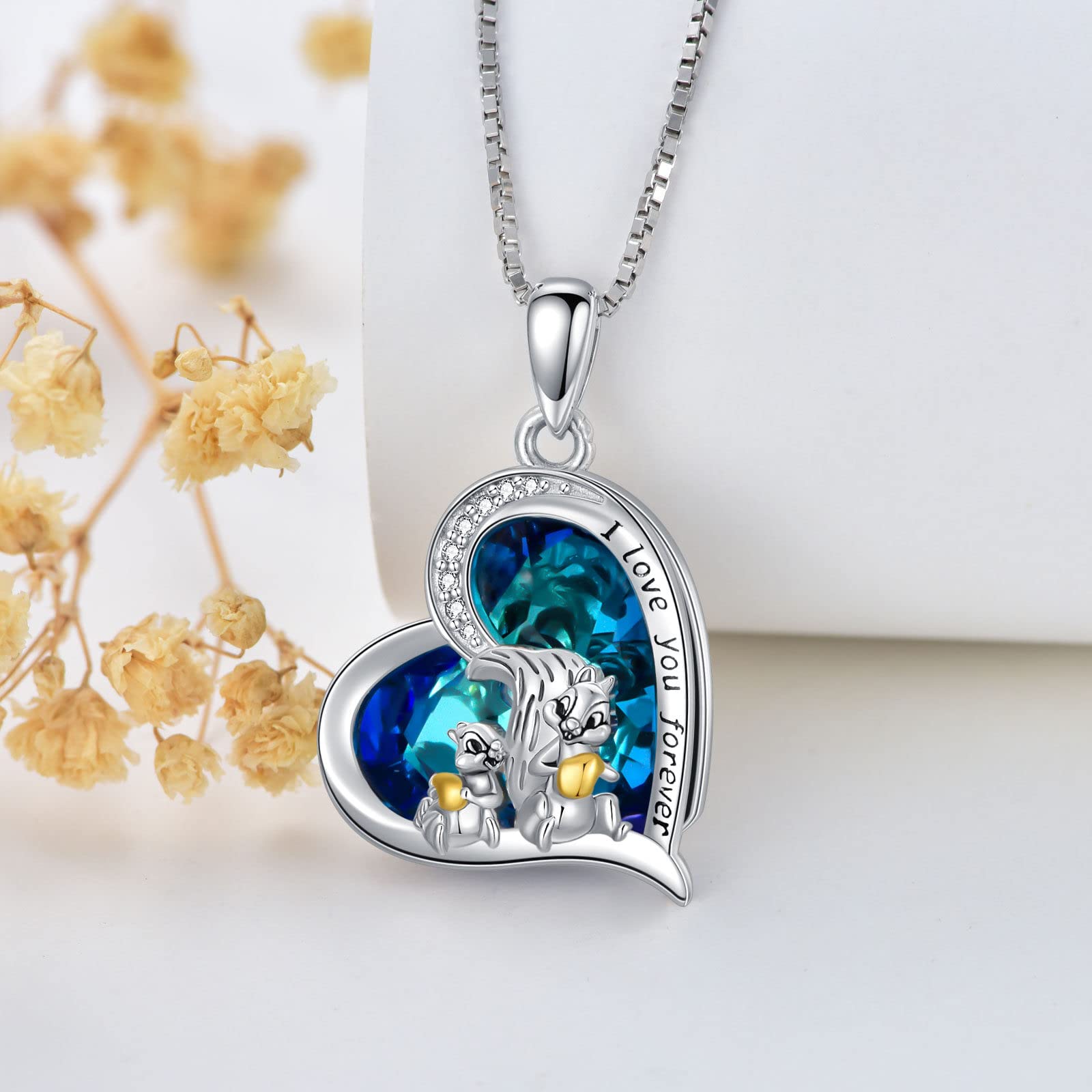 PROESS Collana con scoiattolo in argento Sterling 925, con cristalli, con ciondolo a forma di scoiattolo, idea regalo per donne e ragazze, Geeignet, Argento sterling, Nessuna pietra preziosa