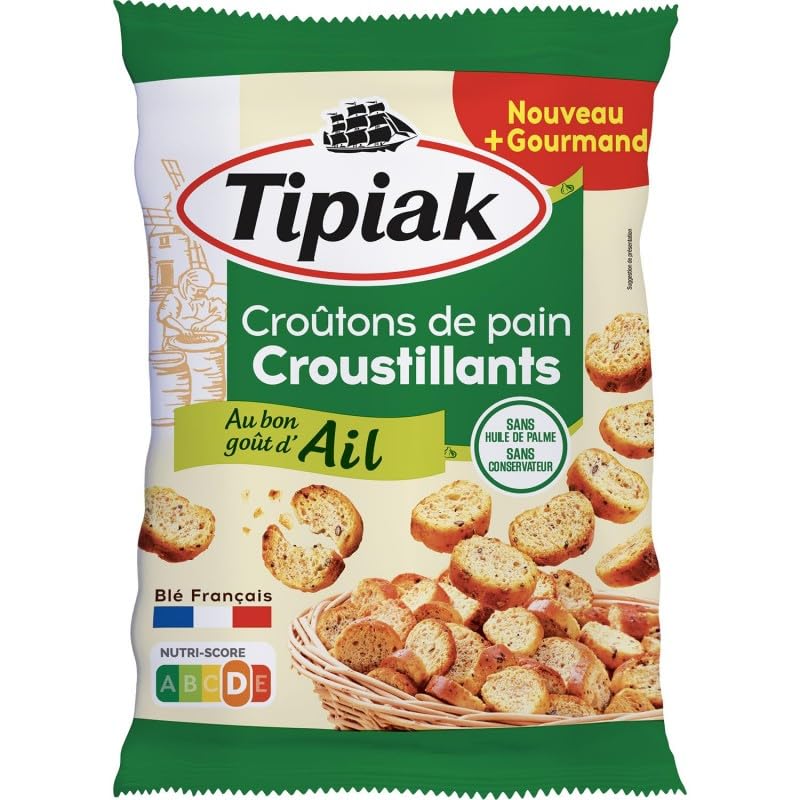 Délice croustillant à l'ail de TIPIAK - Croûtons de pain savoureux 220g, parfait pour vos soupes! Subtilité croquante et saveur exquise! - Le Lot De 3