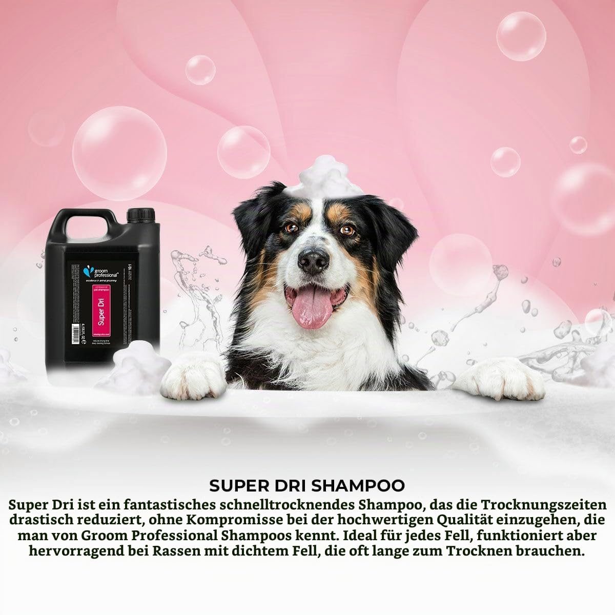 Groom Professional Super Dri Shampoo 4L Schnell Trocknendes Hunde-Shampoo mit Speziellem Tensid zur Reduzierung der Felltrocknung – Tiefenreinigung mit Zitrusduft Für Dichte und Dicke Felltypen