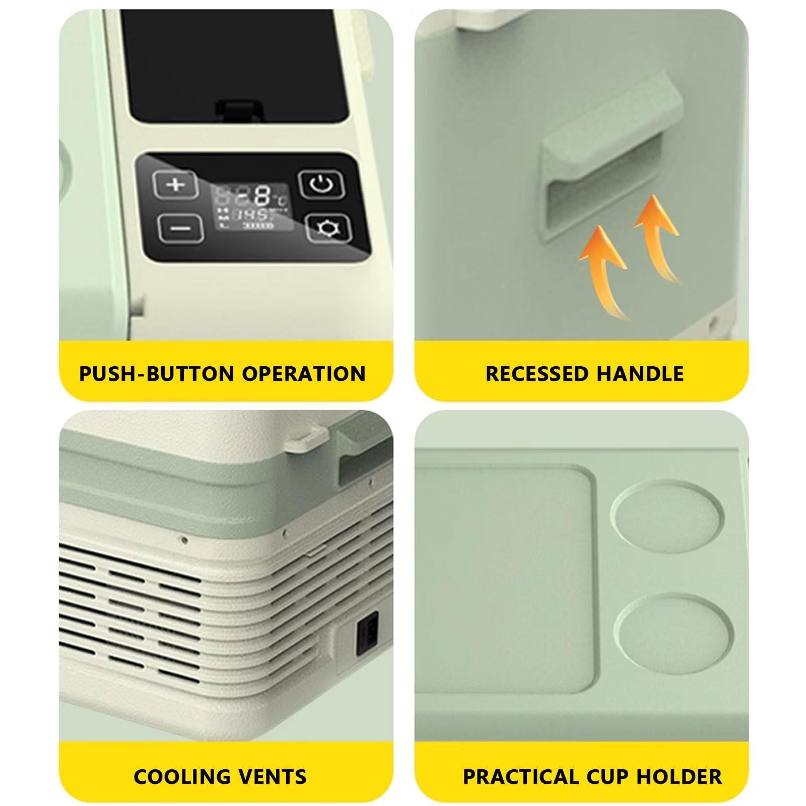Frigo Macchina Mini Frigo Portatile Frigorifero Da Campeggio Bassi A 45 DB 12V/24V Maniglia E Portabicchieri Incassati 10L/16L/22L/28L, -20℃ A +20℃(60 * 32.2 * 41.2cm)