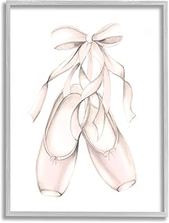 Stupell Industries Soft Pink Ballerina Slippers Ballet Dance Shoes, Designed by Studio Q Gray Framed Wall Art, Off-White