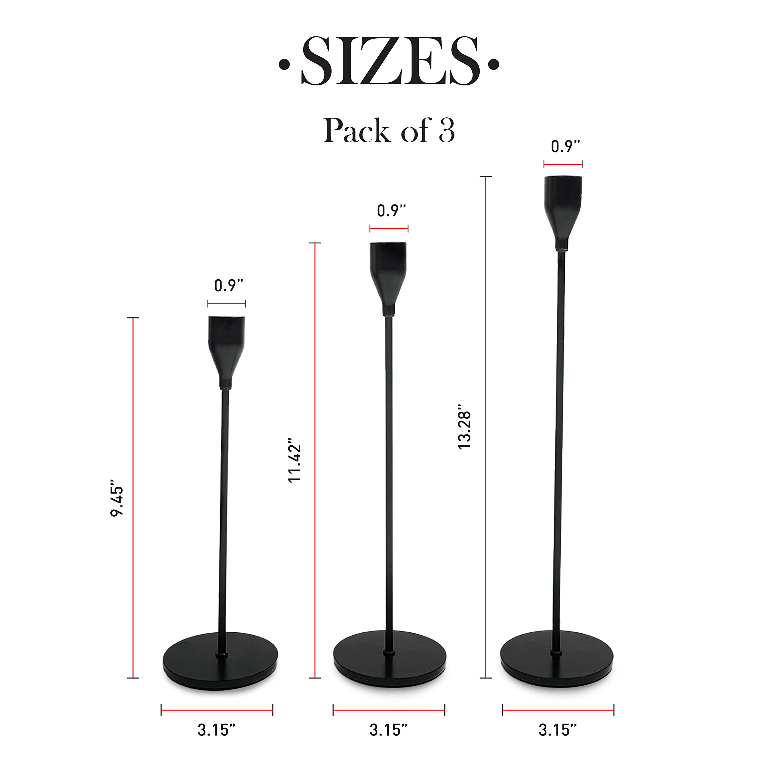 JumpSync Black Candlestick Holders 9Pcs - Metal Tall Candlesticks in 3 Heights for ¾ inches Taper Candle – Scratch Proof & Corrosion Proof - Ideal for Dining Table, Living Room, Décor & Parties