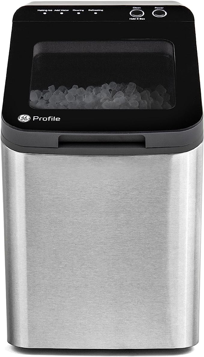 GE Profile Opal 1.0 Nugget Ice Maker with Cleaning Supplies Kit for Countertop Pebble Ice Maker | Portable Ice Machine Makes up to 34 lbs. of Ice Per Day | Stainless Steel Finish Bundle