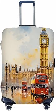 London Red Bus Big Ben Painting Stretchable Luggage Covers for Suitcase TSA Approved, Dust Proof and Scratch Resistant Travel Luggage Protector for Carry On 18-21 in